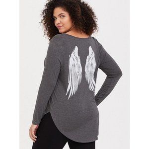 Torrid Angel Wings Long Sleeve V-Neck Tunic Tee Slim Fit Super Soft Gray 6 30 6X